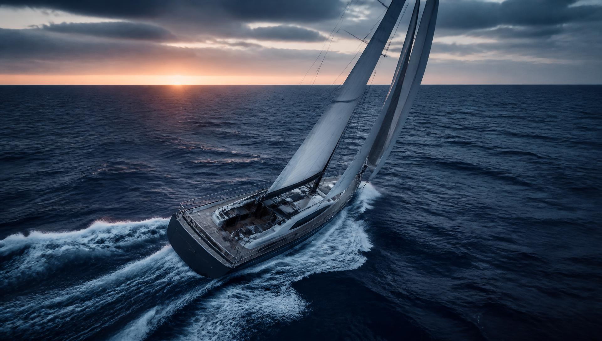 Velero oceánico navegando en mar abierto al amanecer